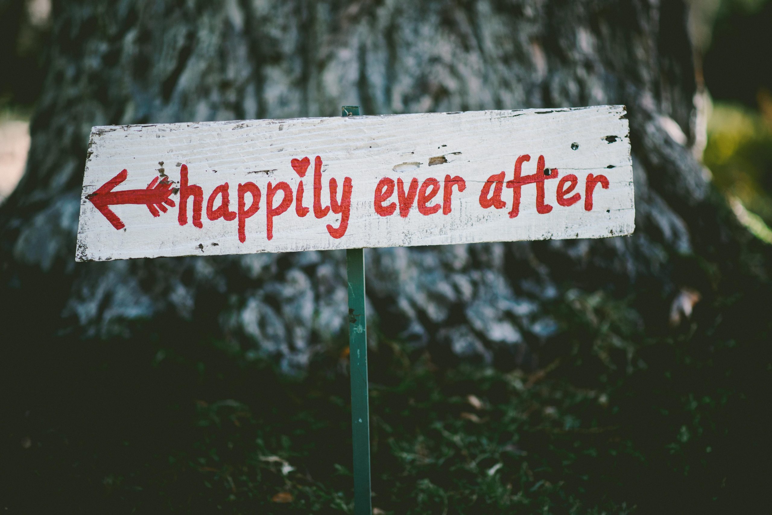 A wedding sigh reading happily ever after.